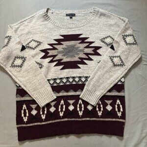 American Eagle Aztec Wool Blend Sweater Southwestern Plum Taupe Gray Size XL